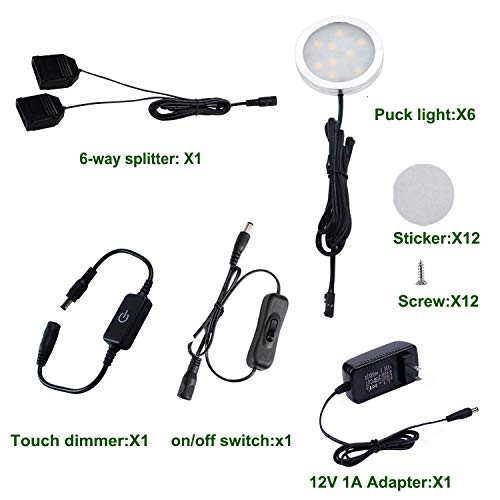 AIBOO Under Cabinet LED Puck Lights Kit with Touching Switch Dimmable for Kitchen Cupboard Closet Lighting (6 Lights,Warm White) - Thumbnail 3