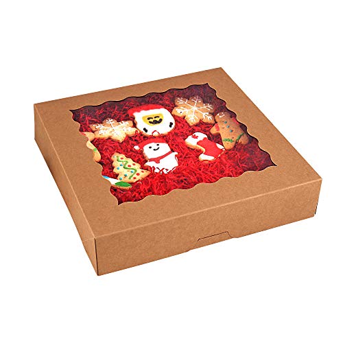 20-Pack Pie Boxes 12\"Â x 12\"Â x 2.5\", Bakery Boxes with Window, Brown Cookie Boxes, Auto-Popup Treat Boxes for Pies, Cakes, Muffins, Donuts and Pastries