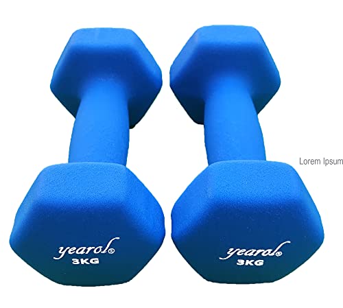 Yearol  P03 Mancuernas y Pesas Cubiertas de Neopreno Antideslizante. 2kg, 3kg, 4kg y 5kg. Juego de 2 Pesas. Salud, Deporte y Gimnasio en casa. (2 x 3 kg)