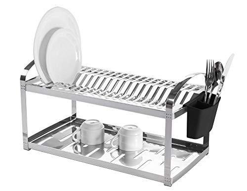 Escorredor 20 Pratos com Escorredor de Talheres Plástico Suprema, 60 x 27 x 28,5 cm, Aço Inox, Brino
