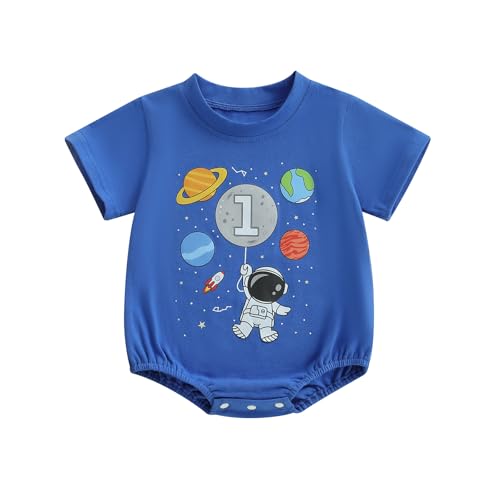 Space Astronaut First Birthday Outfit Baby Boy One Year Old Birthday Romper Short Sleeve Bodysuit Shirt