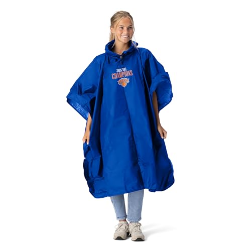 Northwest New York Knicks 2026 NBA Champions Rain Poncho, Water Resistant Hooded Pullover with Mesh Bag, Lightweight Adult Stadium Gear, 44 x 49 in
