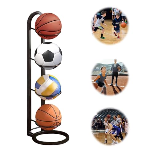 Dhqkqg 4 Niveaux Support Ballon Foot,Verticale Support Ballon Basket Amovible, Support de Rangement Vertical pour Balles, pour Volleyball, Basketball, Football (Noir)