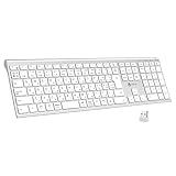 iClever キーボード ワイヤレス Bluetooth 2.4GHz JIS日本語配列 デュアルモード フルサイズ マルチペアリング テンキー付き 3台同時接続 充電式 Type-C 静音 薄型 軽量 パンタグラフ式 PC iPad Windows/Mac/iOS/Android対応 DK03 (シルバーホワイト)