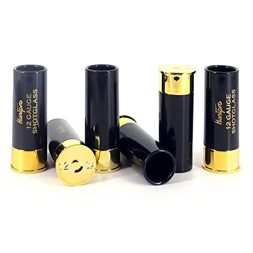 Huntpro 12 Gauge Shotgun Shell Shot Glass Set Of 6 Shot Glasses With Acrylic Tray Holder Gift Box Blessing Cards, Cool Novelty Funny Gift Set Bar Party Decoration For Men Hunter Shooter (6 Balck) #TOP2