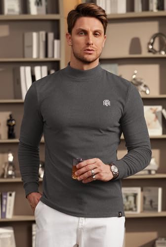 Image of Herberton Mens Mock Turtleneck Shirts Thermal Fleece Casual Undershirt