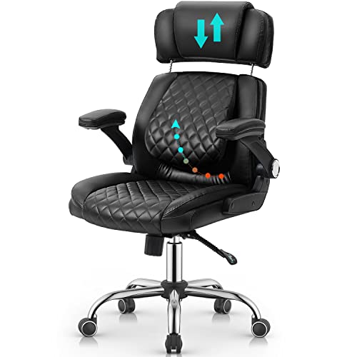 YAMASORO Cadeira Presidente Ergonomica Premium Cadeira de Escritório de Cabeça Ajustável e Ângulo do Apoio Lombar Ajustável com Base Cromada-Preta