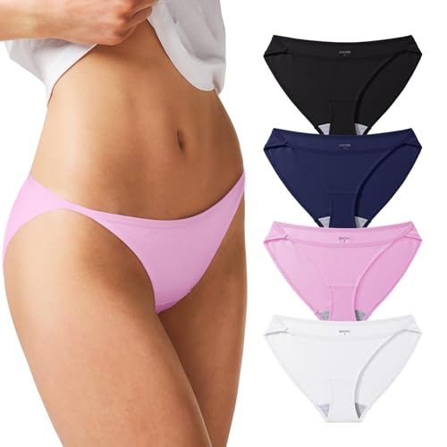 REORIA Sexy Cotton Underwear for Womens Cheeky High Cut Breathable String Bikini Panties Briefs 4 Pack