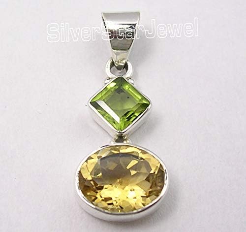925 Solid Sterling Silver Multicolor Multistones Pendant 3 cm
