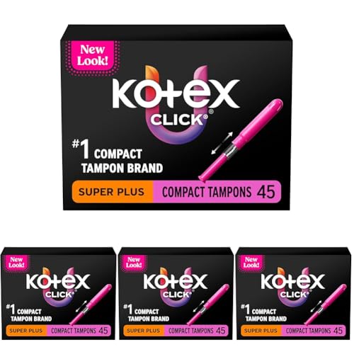Image of U by Kotex Tampons, Click Compact, Super Plus Absorbency, Unscented, 45 Count (Pack of 4)