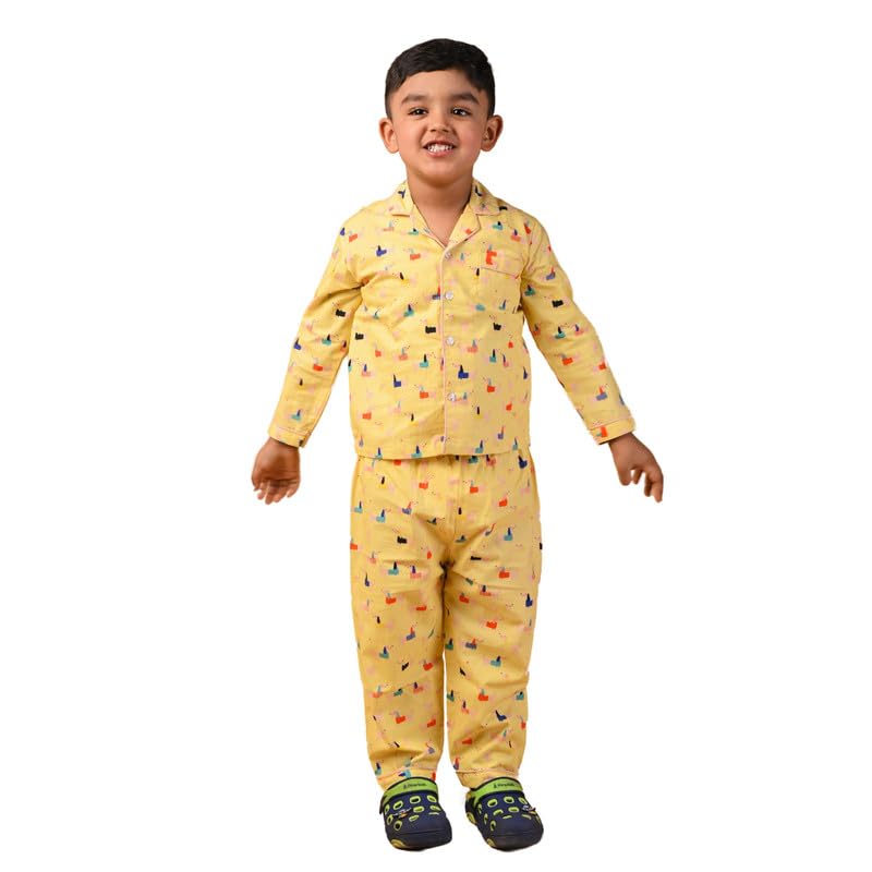 Mama & Peaches Colourful Puppies Full Sleeves Night Suit | 100% Cotton Night Suit Set | Night Suit for Boys & Girls | Shirt and Pyjama Set-image-40
