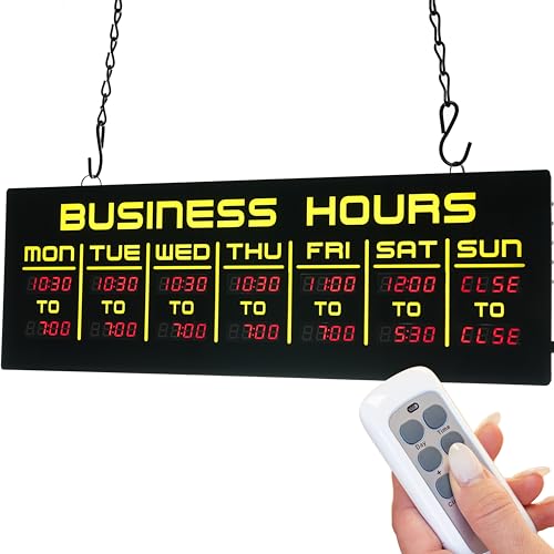 Image of Digital Business Hours Sign by ELEMENT LUX - Electronic Programmable Hours of Operation Signs for Business with Ultra Bright LEDs for Glass Door - Remote and Hanging Kit - 16in x 5.5in, Yellow