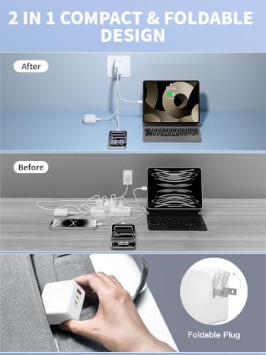 65W USB C Charger Block for iPhone, 3-Port GaN Fast Wall Charger USB C 10FT — view 5