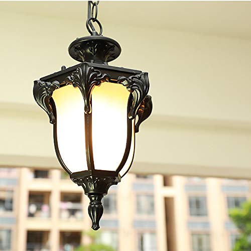 Luz colgante exterior rústica impermeable con metal negro para entrada