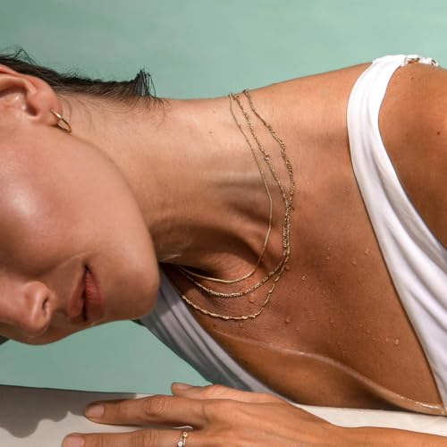 CONRAN KREMIX Waterproof Gold Necklace Layered Necklaces for Women Non Tarnish,18k Gold Plated Stainless Steel Dainty Stack Thin Chain Necklace Set for Women Gifts Jewelry