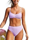 CUPSHE Women's Bikini Swimsuit Ruched Mid Waisted Two Piece Bathing Suit Light Purple, S