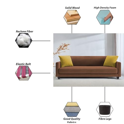 Image of Casaliving Dominic 3 Seater Sofa Set for Living Room (Brown Fabric) Premium Fabric Sofa