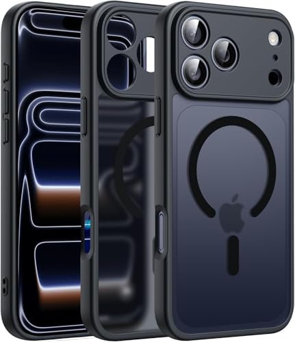 Image of Elzzi Magnetic for iPhone 17 Pro Max Case (Compatible with MagSafe) Slim Translucent Matte Shockproof with Anti-Fingerprint Phone Case, Black