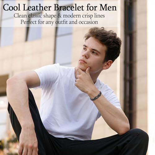 Gifts for Dad Son Grandson Boyfriend Husband, Cool Infinity Leather Bracelet for Him Birthday Christmas Anniversary Valentine's Day Present Ideas for Men3