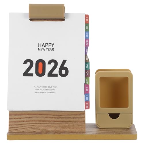 jojofuny カレンダーデスクオーガナイザー:モダンな木製ペンホルダー - 卓上パーペチュアル日付カレンダー - 日記オフィス用鉛筆収納カップ