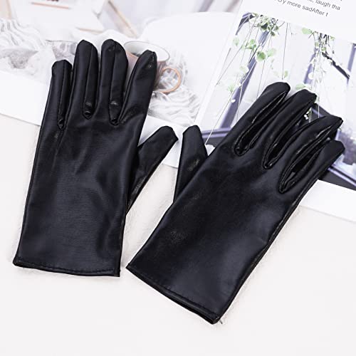 image for Rbenxia 1 Pair of Black Shiny Metallic Spandex Gloves Faux Leather Cro