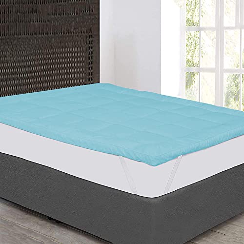 Image of 1200GSM Hollow Fibre Mattress Padding /Topper Sky Blue for Queen Bed-60 Inch X 75 Inch