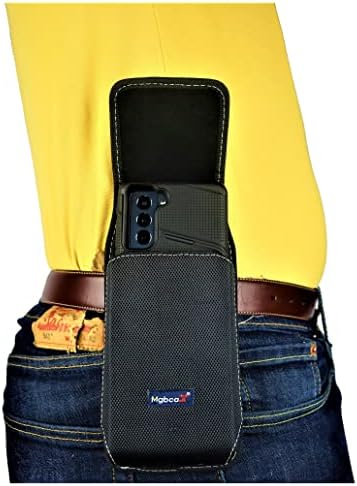 Mgbca Nylon Cell Phone Pouch for Samsung Galaxy S23 S22,S21,A10e, Cell Phone Holster with Belt Loop, Rugged, Magnetic Closure, Compatible with Slim-Fit Case On Device (Black-Vertical)