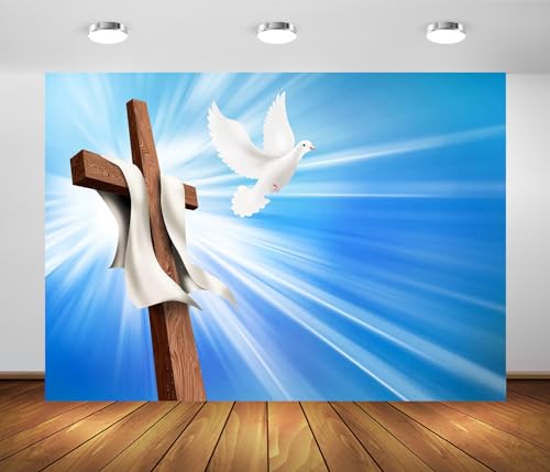 Fondo Fotográfico BELECO 8x6 pies Azul Cielo con Cruz Cristiana miniatura 1