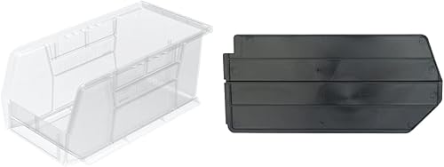Akro-Mils 30230 AkroBins - Contenedores apilables de plástico para almacenamiento, (11 x 5 x 5 pulgadas), transparente, (paquete de 12) y divisor de