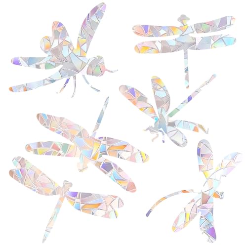 4 Sheets Anti Collision Window Clings, Window Decals to Prevent Bird Strikes Prism Pattern Window Stickers for Birds Alert Stickers to Protect Wild Birds Against Glass (Dragonfly)