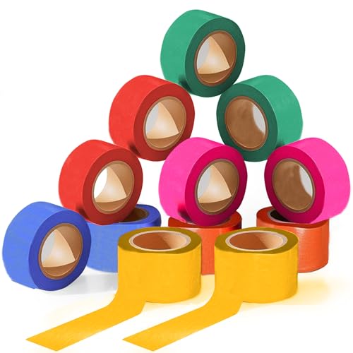 SINGHAL 12 Pack Flagging Tape Assorted Colors 1" x 1800 ft Marking Tape, Flagging Various Areas Highly Visible-Non Adhesive