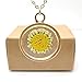 Sunflower Sunshine Daisy Real Pressed Flower Pendant 18k Gold Plated Necklace for Women Handmade
