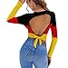SEOCKA Flag German Coat of Arms Women's Long Sleeve Crop Tops Backless Tie Back Navel Revealing Tight T Shirt L