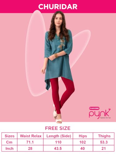 Image of Lux Cozi PYNK Solid Premium Cotton Lycra Churidar Leggings for Women | Regular Fit Elastic Waist Full Length Women Leggings | Free Size