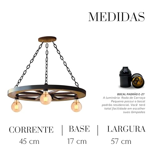Lustre Luminária Pendente Roda De Carroça Média Bivolt