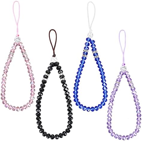 Cobee Crystal Cell Phone Lanyard, 4 Pieces Cell Phone Straps Bling Crystal Beads Phone Charm Strap Phone Lanyard Chain for Girl Women