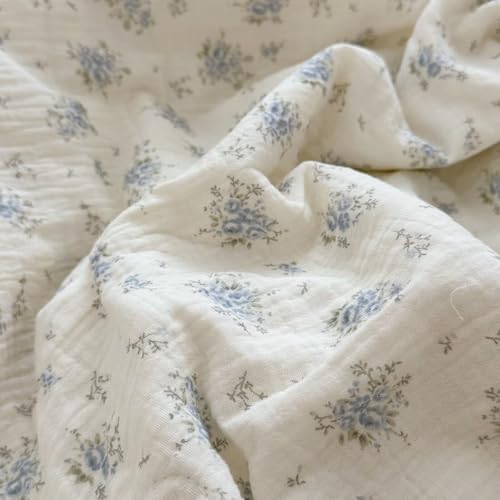Image of BuLuTu Blue Flower Freesia Toddler Girls Boys Quilts 100% Cotton Muslin Toddler Bed Blankets Soft Lightweight Children Comforter for Standard Crib Cot, 47x59 Inches
