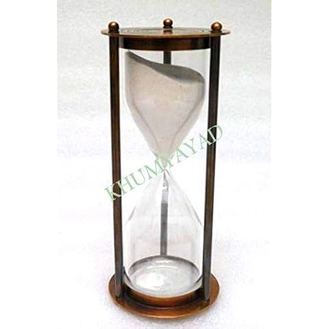 KHUMYAYAD 60 min brass sand timer brown antique finish, fully hand made vintage antique brass replica sand timer sand clock hour glass maritime nautical vint Cover