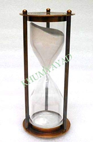 KHUMYAYAD 60 min brass sand timer brown antique finish, fully hand made vintage antique brass replica sand timer sand clock hour glass maritime nautical vint