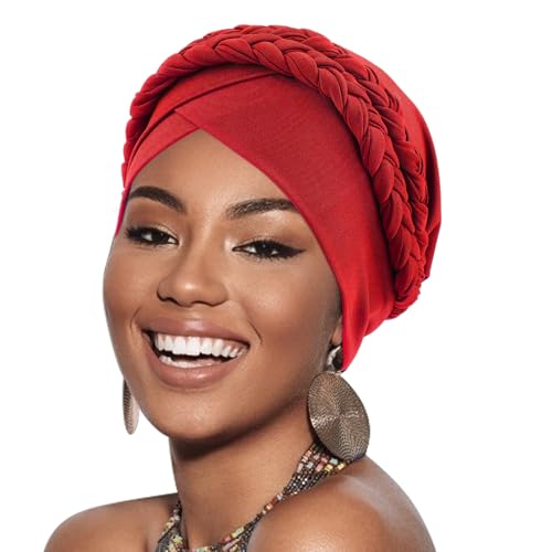 Image of DRESHOW African Women Turban Caps Beanie Twist Headscarf Pre-Tied Double Twisted Braid Hair Cover Wrap Hat Chemo Cancer Cap