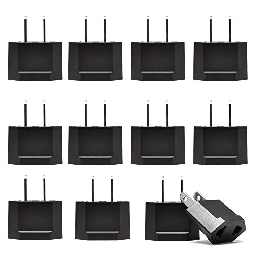 Image of Ceptics European to US Plug Adapter Socket, Europe Asia China Korea to USA 2 Pin Adaptor Type C to Type A Power Wall Adapter, Japan, Canada, Round to Flat Pin (12 Pack)