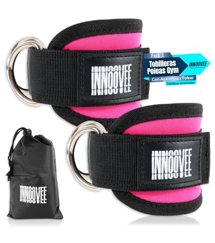 INNOOVEE Tobilleras Poleas Gym Pack 2, Tobillera Ajustable para Glúteos y Fitness, Accesorios Gym con Agarre para Poleas Gimnasio, Tobilleras Acolchadas Hombre y Mujer, Poleas Gym y Fitness.