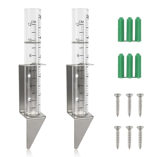NQEUEPN 2 Pièces de Pluviomètres d'Extérieur, Pluviomètre en Verre d'une Capacité de 5 Pouces avec Support 2 en 1 Piquet de Pluviomètre pour Pelouses de Jardin Mesure Précise de la Pluie