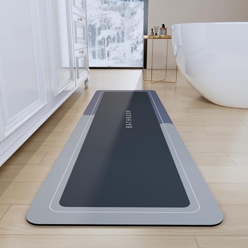 Deparnit Bath Mats 17x59 Inch, Modernized Magic Mat Bathroom, Rubber Anti Slip Quick Drying Absorbent Bathroom Rug, Shower Room Rugs for in Front of Bathtub, Sink, Blue