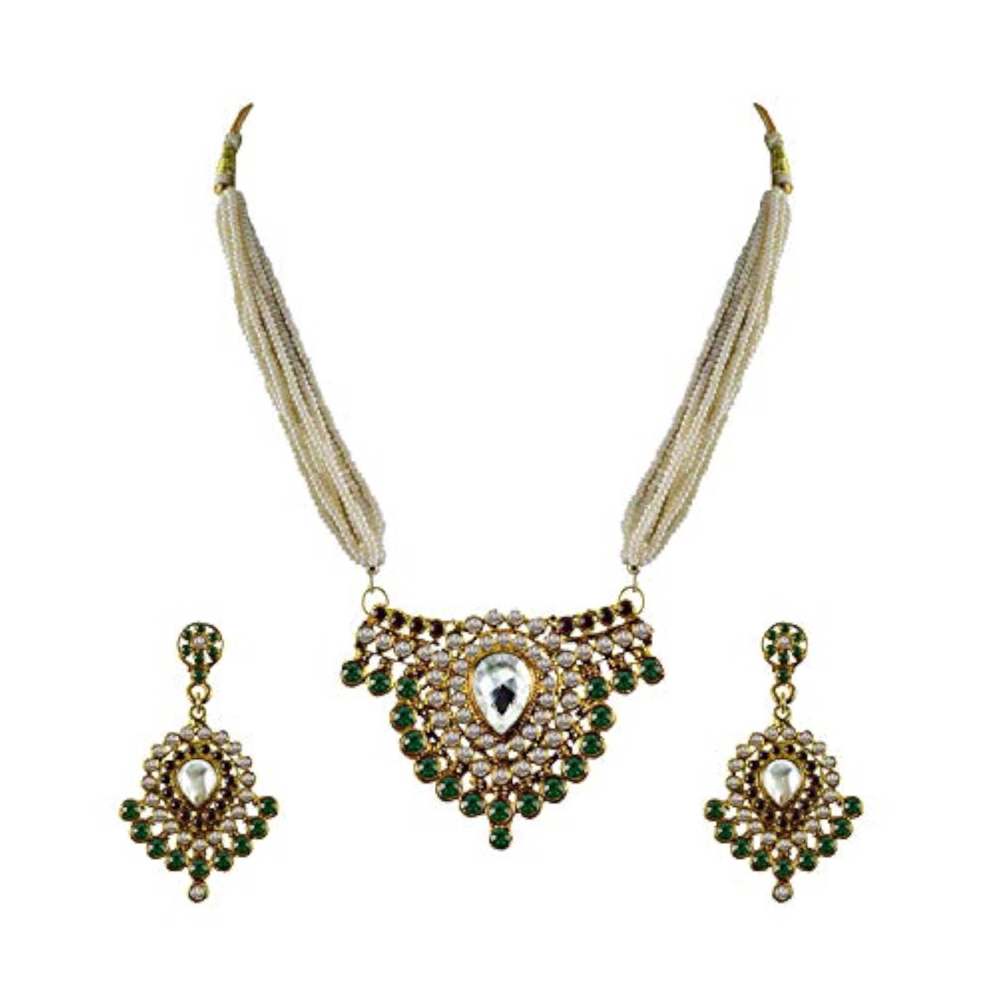 Women's Multicolor Stone Stud Brass Pendant Set