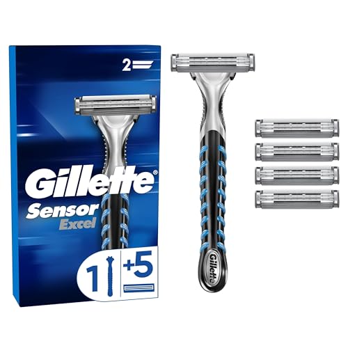 Gillette Sensor Excel Nassrasierer Herren, Rasierer + 3 Rasierklingen mit Doppelklinge, Geschenk Männer
