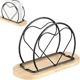 Dexpally Lot De 2 Porte-serviettes En Forme De Cœur Noir En Métal Et Bois – Porte-serviettes Robustes Avec Base En Bois Pour Cuisine, Table À Manger, Café Et Restaurant