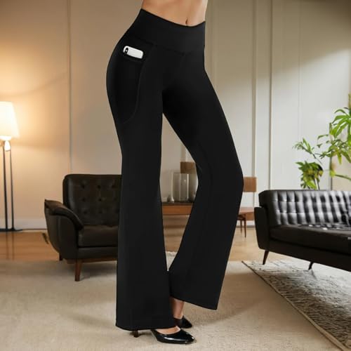 Flare Leggings,High-Waisted Yoga Pants for Women,Winter Fleece Lined Leggings with Pockets for Gym,Lounge & Travel