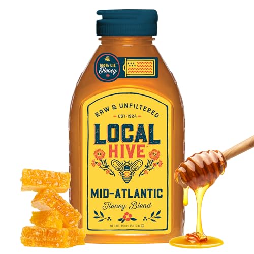 Local Hive Mid-Atlantic Raw & Unfiltered – 16 oz | 100% Pure U.S. Honey | Natural Sweetener Sourced from American Bees & Beekeepers | Medium-Bodied Light Floral Flavor | Ideal for Tea, Baking & Cooking