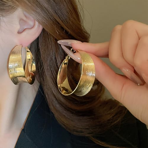 Chunky Gold Wide Band Hoop Earrings for Women, Thick Big Circle Round Statement Dangle Earrings Vintage Silver Large 70s 80s Drop Ear Jewelry Gifts4